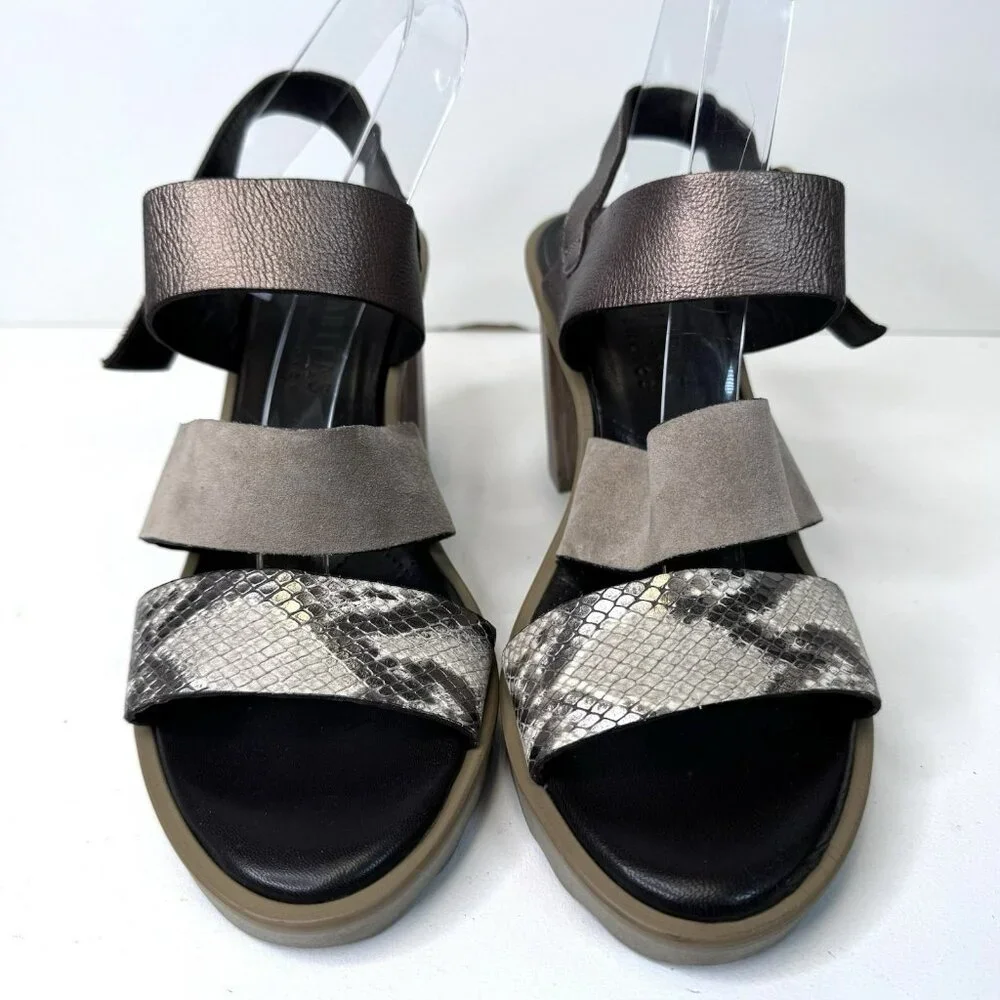 Hispanitas Sandals Size 10 Bronze Snakeskin Slingback Block Heel Platform Shoes